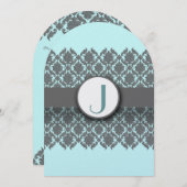 Aqua Blue Gray Bevel Damask Wedding Uitnodiging (Voorkant / Achterkant)