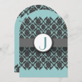 Aqua Blue Gray Bevel Damask Wedding Uitnodiging (Voorkant / Achterkant)
