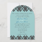 Aqua Blue Gray Bevel Damask Wedding Uitnodiging (Achterkant)