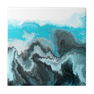 Aqua Blue Gray en Black Waves Abstracte Moderne Ar Tegeltje