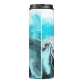 Aqua Blue Gray en Black Waves Abstracte Moderne Ar Thermosbeker (Achterkant)