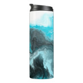 Aqua Blue Gray en Black Waves Abstracte Moderne Ar Thermosbeker (Geroteerd rechts)