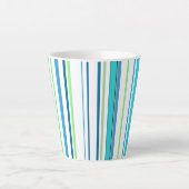 Aqua Blue Green Beach-kleurenstripes Latte Mok (Voorkant)