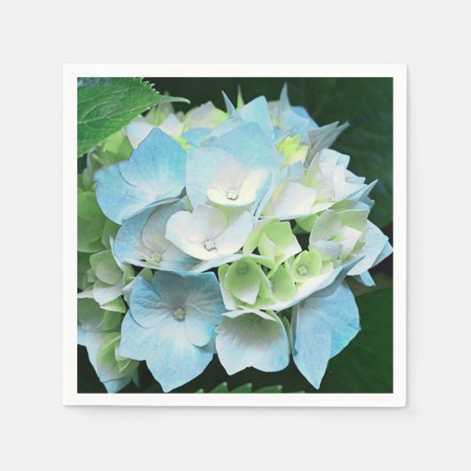Aqua Blue & Green Floral Hydrangea Papieren servet (Voorkant)