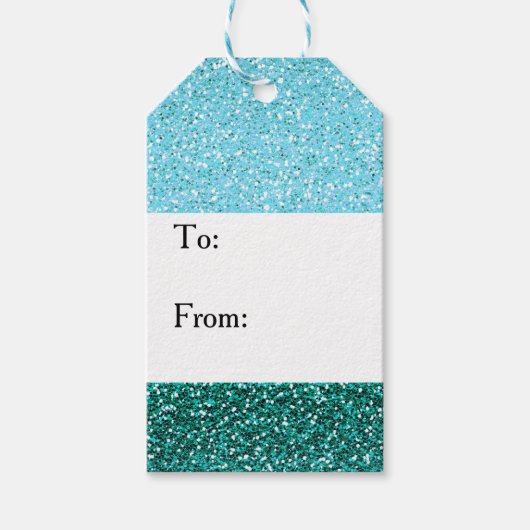 Aqua Blue Green Glitter Kerstmis Cadeaulabel (Voorkant)