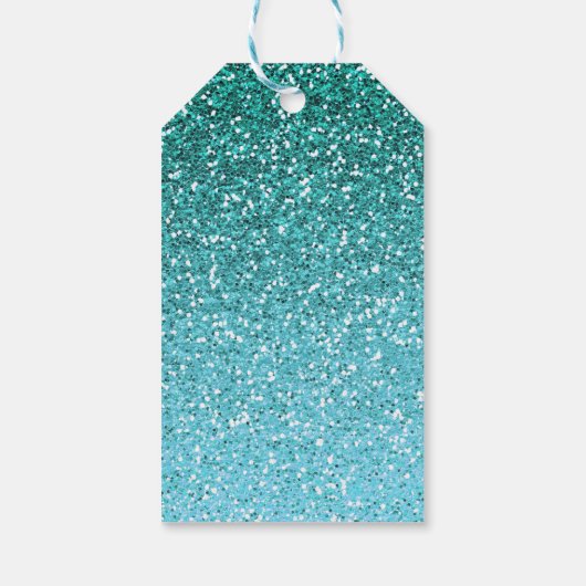 Aqua Blue Green Glitter Kerstmis Cadeaulabel (Achterkant)