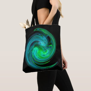 AQUA BLUE GREEN LIGHT VORTEX Fractal Swirl Black Draagtas
