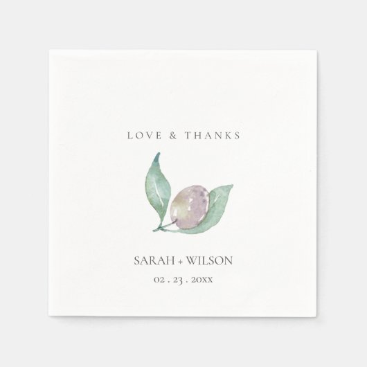 AQUA BLUE GREEN WATERVERF FOLIAGE OLIVE MONOGRAM SERVETTEN (Voorkant)