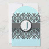 Aqua Blue Grey Bevel Mariage damassé Invitation (Devant)