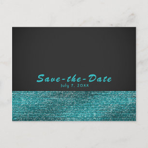 Aqua Blue & Grey Moderne Glamour Sequins Save the  Aankondigingskaart