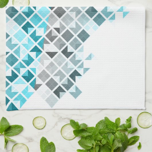 Aqua Blue, Grey & White Geometric Pattern Theedoek (Gevouwen)
