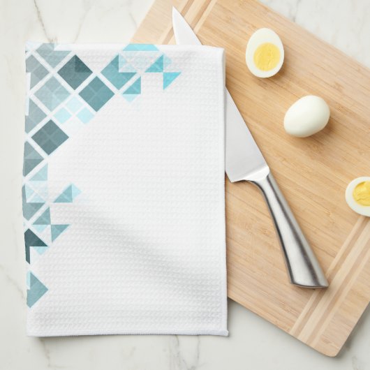 Aqua Blue, Grey & White Geometric Pattern Theedoek (Quarter Fold)