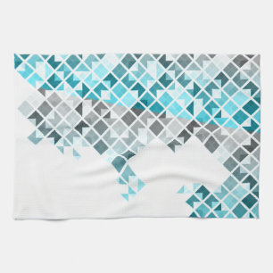 Aqua Blue, Grey & White Geometric Pattern Theedoek