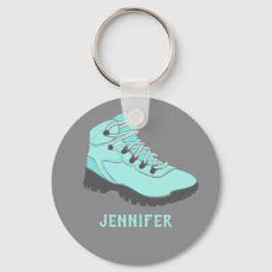 Aqua Blue Hiking Boot Personalized Grey Sleutelhanger