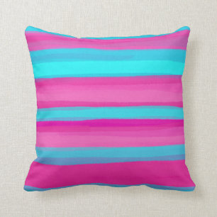Aqua Blue Hot Pink Stripes Kussen