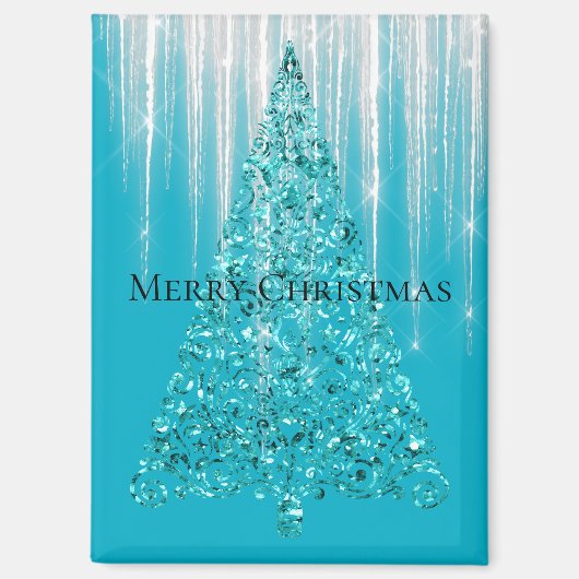 Aqua Blue Icicles Sparkle kerstboom Magneet (Voorkant)