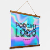 Aqua Blue Iridescent Rainbow Modern Podcast Logo Hangend Wandkleed (Gebogen)