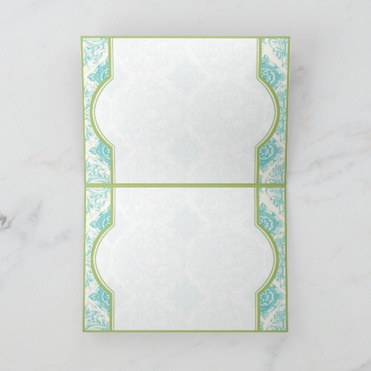 Aqua Blue Iris Damask Quatrefoil Merci Note (Intérieur)