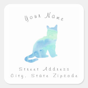 Aqua Blue Kat Vierkante Sticker