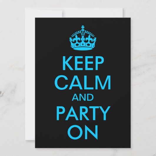 Aqua Blue Keep Calm en Party on Kaart (Voorkant)