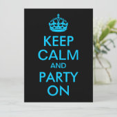Aqua Blue Keep Calm en Party on Kaart (Staand voorkant)