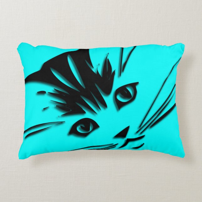 Aqua Blue Kitty Cat Face Decoratief Kussen (Voorkant)