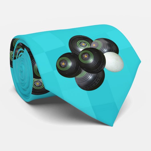 Aqua Blue Lawn Bowls Pattern Stropdas (Opgerold)