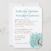Aqua Blue Leaves Brown Tree Wedding Kaart (Voorkant)