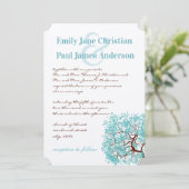 Aqua Blue Leaves Brown Tree Wedding Kaart (Staand voorkant)