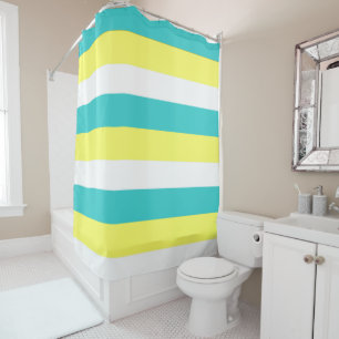 Aqua Blue, Lemon Yellow en White Stripes Douchegordijn