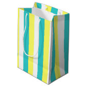 Aqua Blue, Lemon Yellow en White Stripes Medium Cadeauzakje (Achterkant Gekanteld)