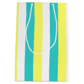 Aqua Blue, Lemon Yellow en White Stripes Medium Cadeauzakje (Achterkant)