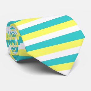 Aqua Blue, Lemon Yellow en White Stripes Stropdas
