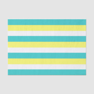 Aqua Blue, Lemon Yellow en White Stripes Tissuepapier
