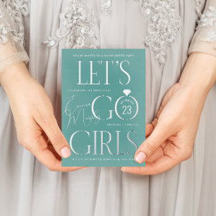 Aqua Blue Lets Go Meisjes Bachelorette Party Folie Uitnodiging Briefkaart