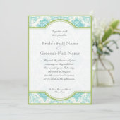 Aqua Blue Lime Iris Quatrefoil Wedding Invitation (Debout devant)