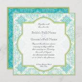 Aqua Blue Lime Toile Quatrefoil Mariage Invitation (Devant / Derrière)