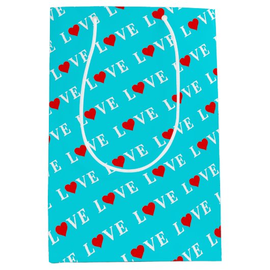 Aqua Blue LOVE Medium Cadeauzakje (Voorkant)