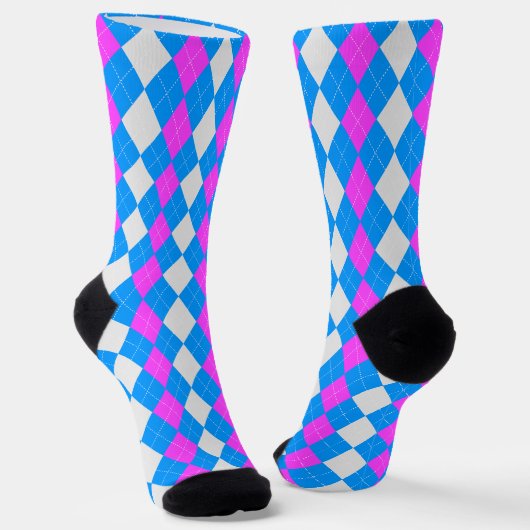 AQUA BLUE & MAGENTA PINK Argyle Pattern Sokken (Gebogen)