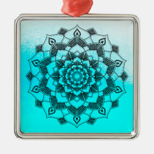 Aqua Blue Mandala Abstract mooie kerst Metalen Ornament