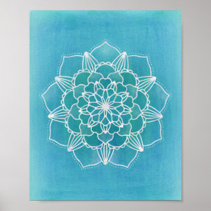 Aqua Blue Mandala Flower Geometric Circle Art Poster