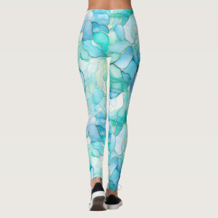 Aqua Blue Marble Abstract Leggings