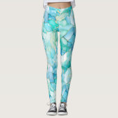 Aqua Blue Marble Abstract Leggings (Voorkant)