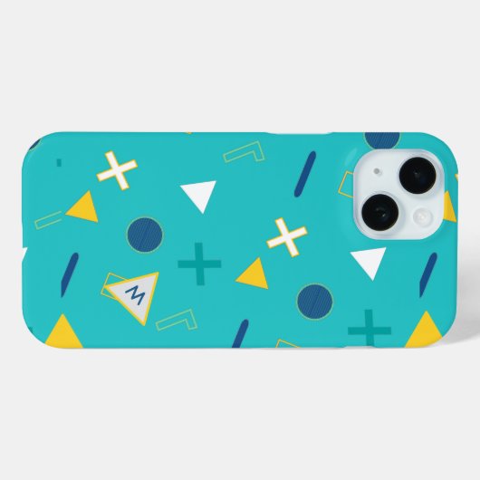 Aqua Blue Memphis Monogram Case-Mate iPhone Case (Achterkant (horizontaal))