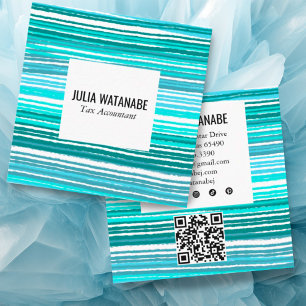 Aqua Blue Minimalist Stripes QR Social Media Vierkante Visitekaartje