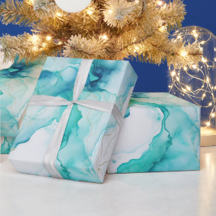 Aqua Blue Mint Goud Wit Marmer Cadeaupapier
