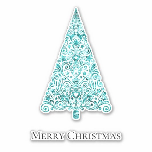 Aqua Blue Mint Green Glam Kerstboom Sticker (Voorkant)