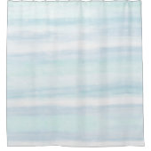 Aqua Blue Mint White Waterverf Stripes Douchegordijn (Voorkant)