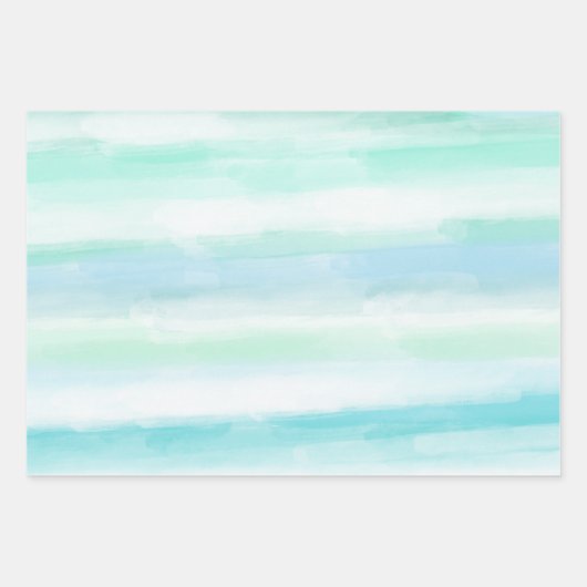 Aqua Blue Mint Witte Waterverf Strepen II Inpakpapier Vel (Voorkant)