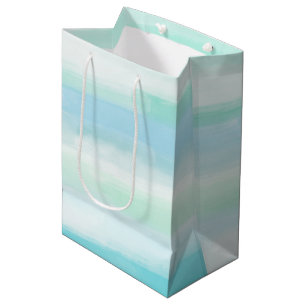 Aqua Blue Mint Witte Waterverf Strepen II Medium Cadeauzakje